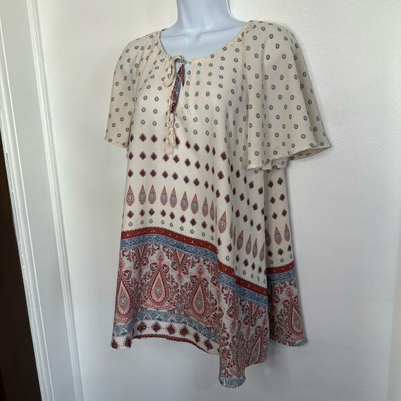 Show Me Your Mumu Flutter Sleeve Tassel Tie Tunic Size X-Small, Oversized - Picture 5 of 12